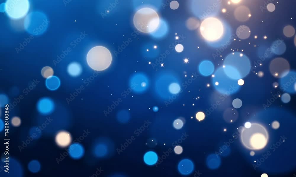 Floating Bokeh Light Particles on Dark Blue Background Floating Bokeh Light Particles on Dark Blue Background