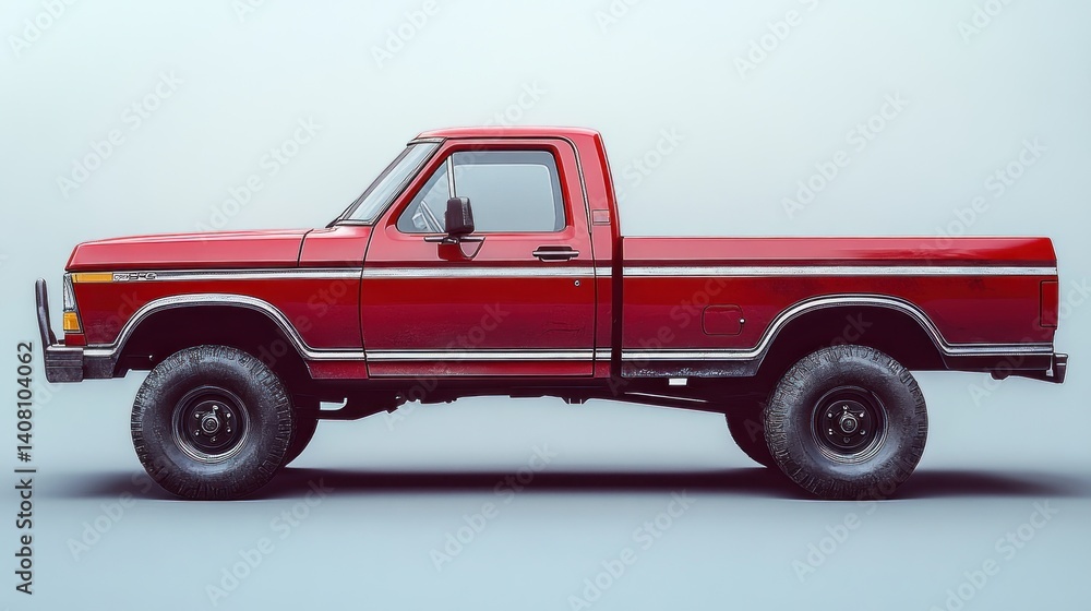 Red Pickup Truck against White Background in Hyper-Realistic Style Red Pickup Truck against White Background in Hyper-Realistic Style