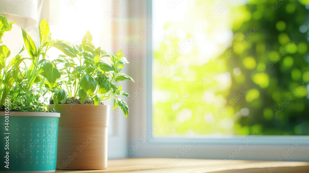 Bright and Lush Indoor Plants by the Window in Sunlight, Offering a Refreshing Touch of Nature and Fresh Air to Your Living Space, Ideal for Home Decor and Gardening Enthusiasts.