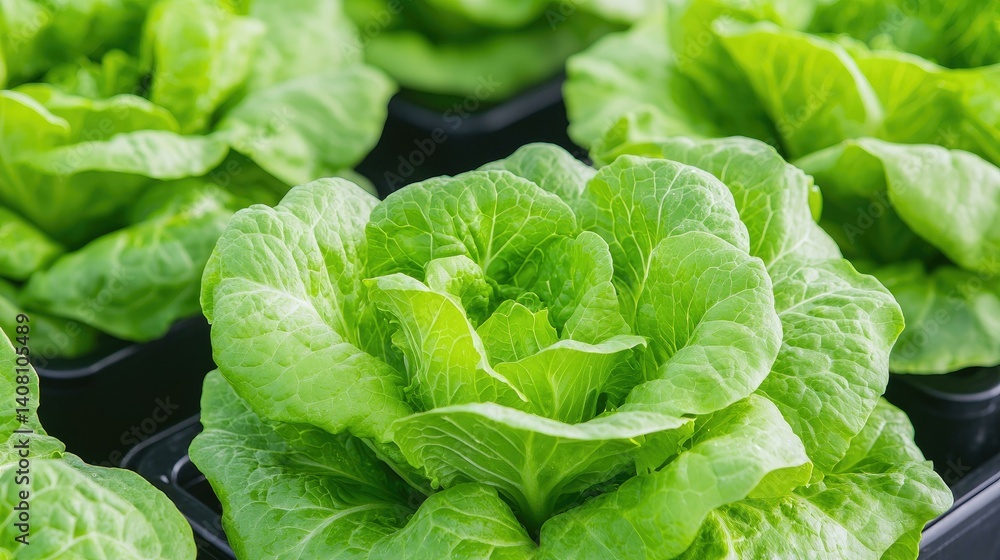 Fresh and Vibrant Green Lettuce Grown in Organic Soil, Perfect for Salads and Healthy Meals, Showcasing Lush Leaves and Nutrient-Rich Texture in a Garden Setting.