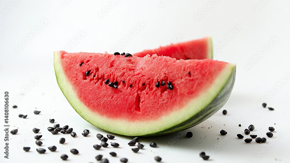 Watermelon Slices and Seeds on White Background Watermelon Slices and Seeds on White Background