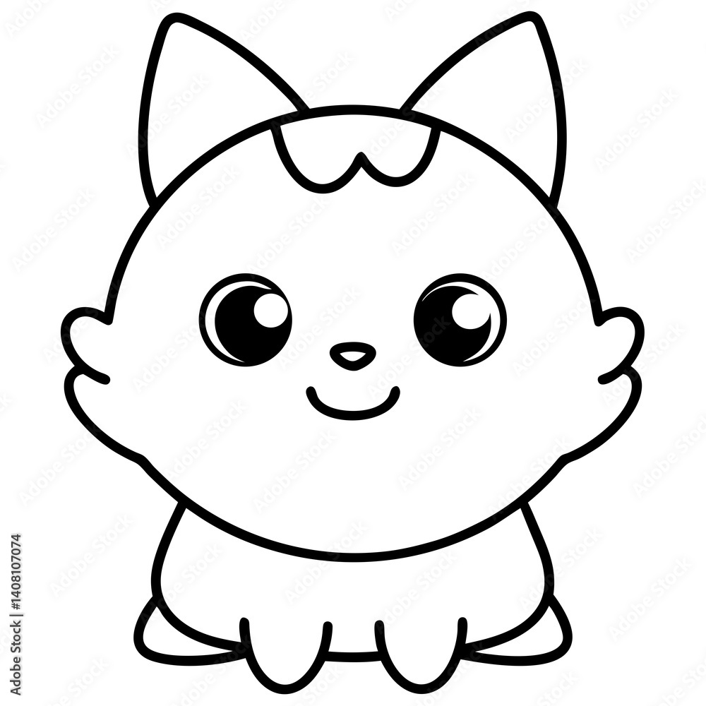 Minimal Kawaii Line Art Vector Illustration on White Background Minimal Kawaii Line Art Vector Illustration on White Background