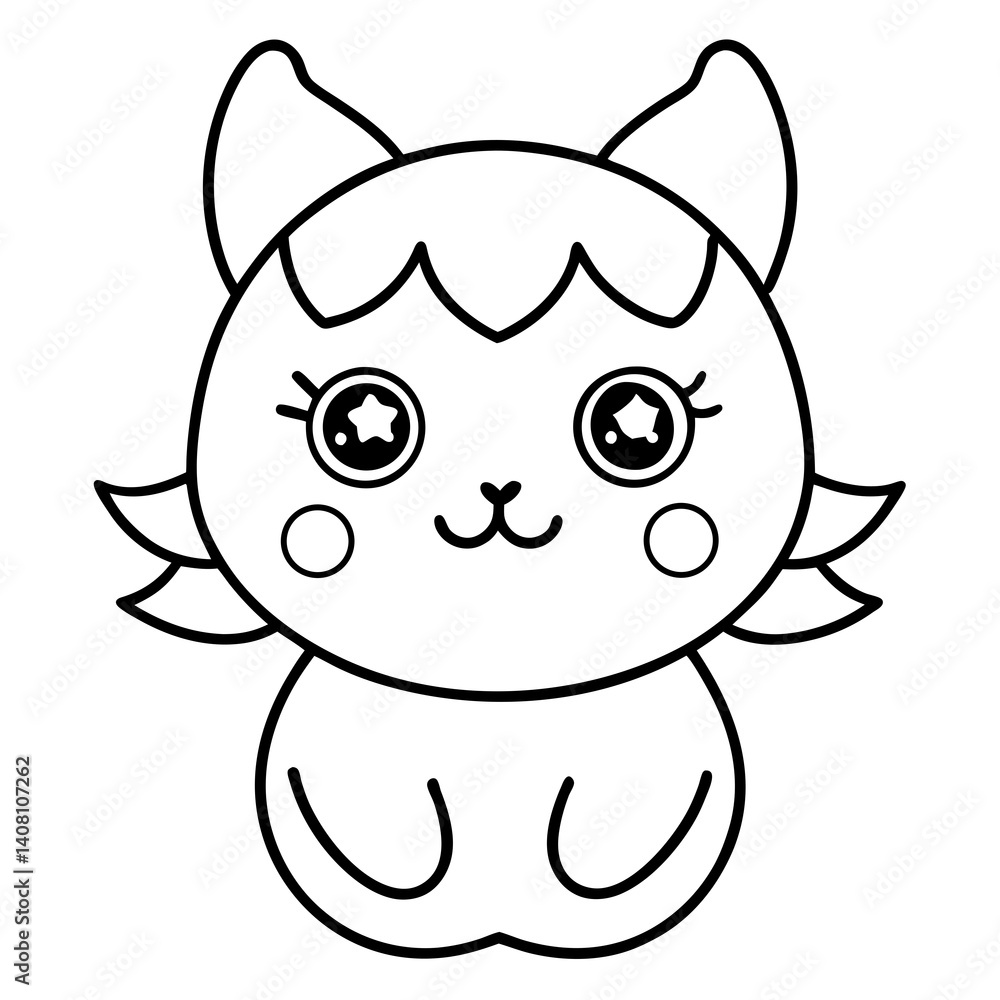 Minimal Kawaii Line Art Vector Illustration on White Background Minimal Kawaii Line Art Vector Illustration on White Background