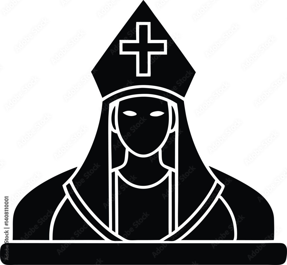 Fototapeta premium religion cartoon silhouette vector icon, church of the holy sepulchre, vector illustration of a church, black and white contour of a man, house in the form of a man on white background.