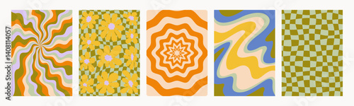 Groovy Trendy backgrounds in abstract y2k style. Abstract psychedelic retro p...