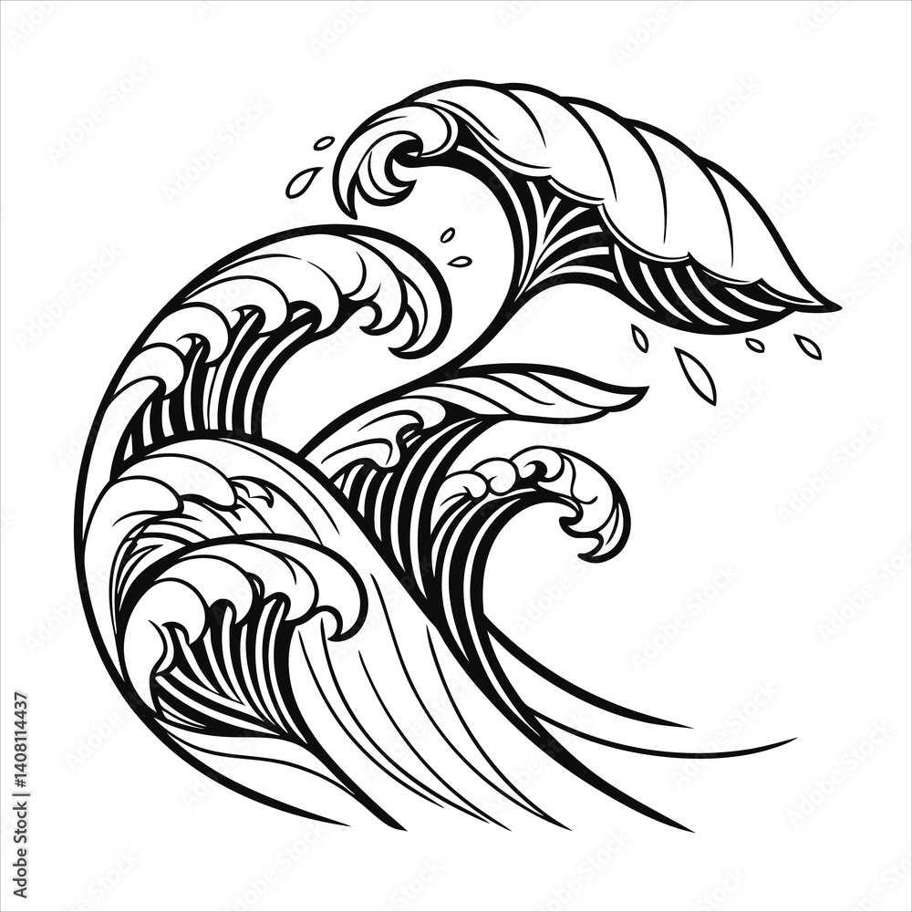 Obraz premium Abstract Waves Line Art Set Black & White Decorative Elements.