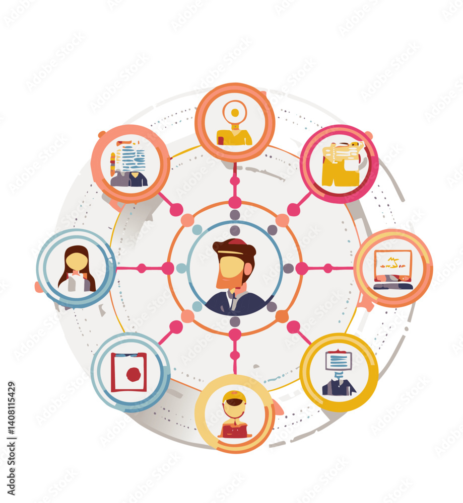 Flat Design Illustration of Tech Support and IT Services Network with Icons in Circular Layout
Flat Design Illustration of Tech Support and IT Services Network with Icons in Circular Layout