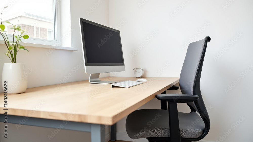 Minimalist Ergonomic Desk Setup with Clean Design and Comfortable Chair Minimalist Ergonomic Desk Setup with Clean Design and Comfortable Chair