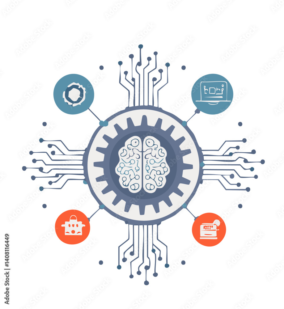Artificial Intelligence Network System with Brain and Icon Connections
Artificial Intelligence Network System with Brain and Icon Connections