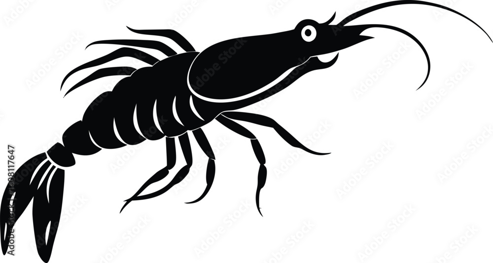 Fototapeta premium Shrimp Black Silhouette Vector 