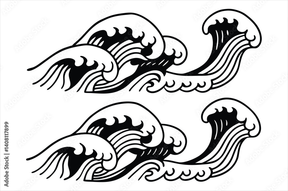 Abstract Waves Line Art Set Black & White Decorative Elements. Abstract Waves Line Art Set Black & White Decorative Elements.