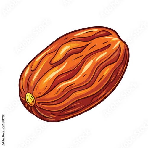 Single, whole,  dried date fruit, rich orange hue,  textured skin