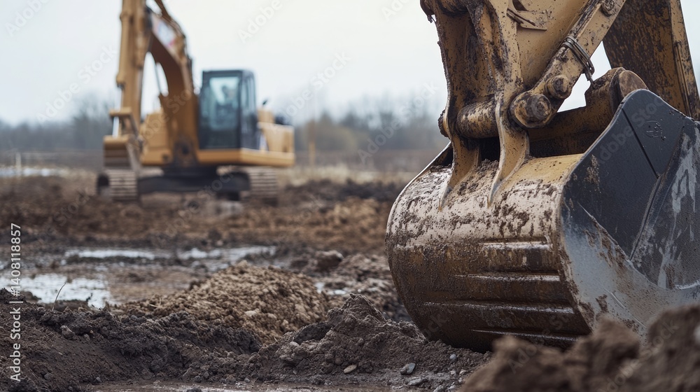 Fototapeta premium Heavy equipment operator using a forklift to move materials. Featuring control and efficiency