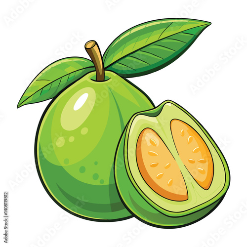 Vibrant Green Guava Fruit Illustration