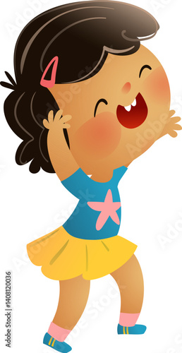 Cute Mischief Asian Baby Girl Grimacing Making Face and Having Fun. Playful children cartoon, lively funny little girl character design. Vector little child illustration clip art for kids.
