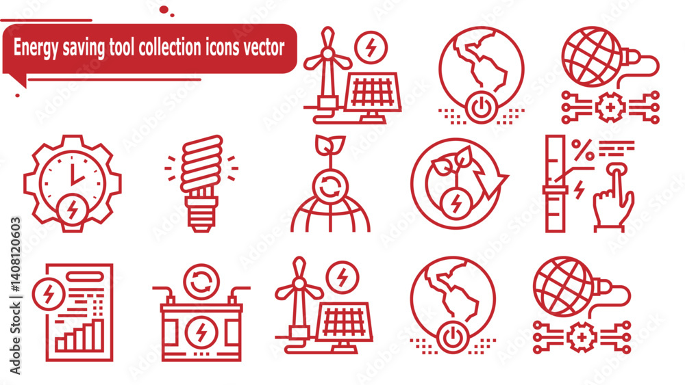 Energy saving tool collection icons vector Energy saving tool collection icons vector