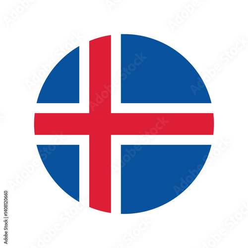 The Flag of Iceland, Round Iceland national flag icon. Iceland country flag concept with official color.