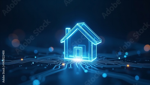 Obraz na płótnie Smart home future digital house glowing neon circuit board design tech w salonie
