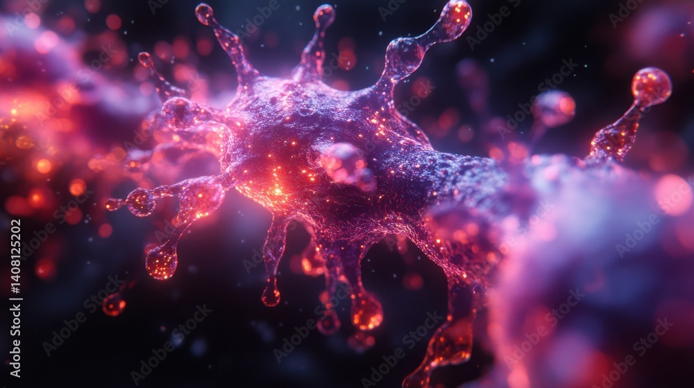 Microscopic Virus Particle Glowing Pink and Red 3D Render Abstract Science Background Microscopic Virus Particle Glowing Pink and Red 3D Render Abstract Science Background