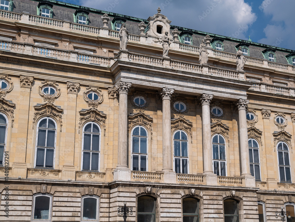 Grand Facade of the Historic Buda Castle, Budapest, Hungary Grand Facade of the Historic Buda Castle, Budapest, Hungary