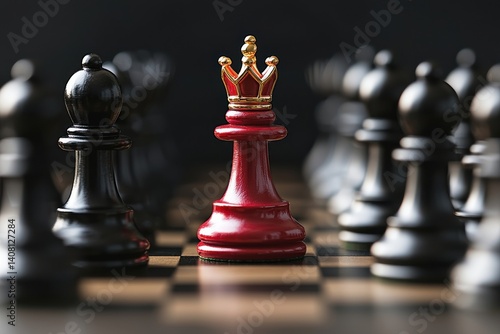 Wallpaper Mural A striking chess scene featuring a red queen surrounded by black pawns, symbolizing strategy and competition in the game of chess. Torontodigital.ca
