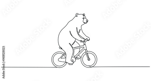 Bear riding a bicycle in a whimsical line art style  