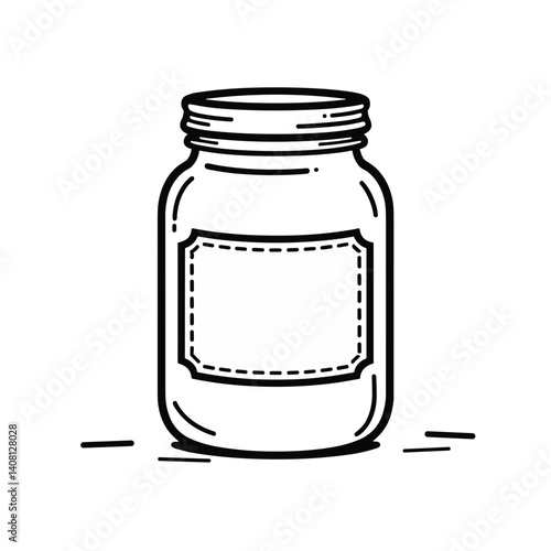 Glass jar with a blank label for customization in a sketch style  