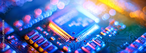 Obraz na plátne Computer Microchips and Processors on Electronic circuit board