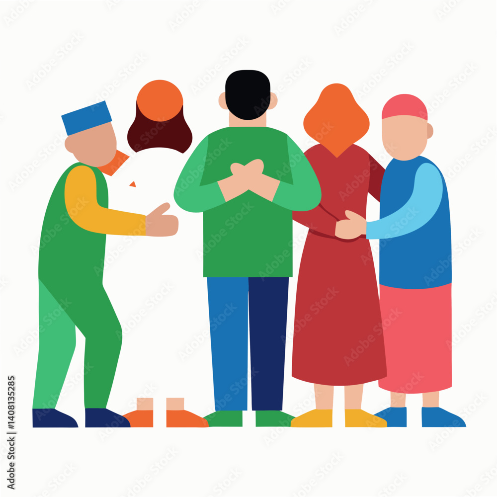 A warm welcome awaits a family embracing unity and togetherness, depicted in bold, simplified shapes and vibrant colors. A warm welcome awaits a family embracing unity and togetherness, depicted in bold, simplified shapes and vibrant colors.