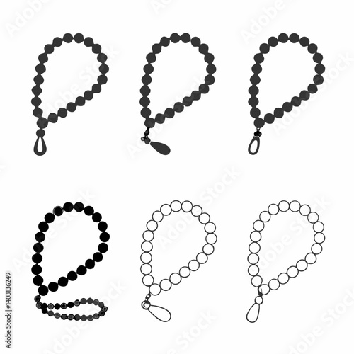 Elegant beaded necklaces showcased in a simple, graphic design with varying styles and color schemes.