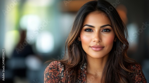 Wallpaper Mural A woman with curly hair is depicted at a meeting, with blurred figures in the background seated at a table Torontodigital.ca