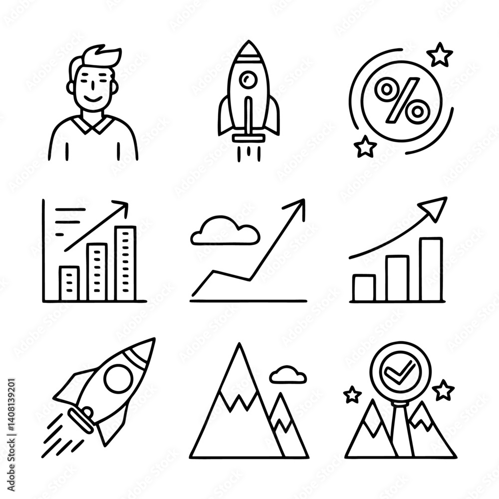 Vector set of black business icons and people silhouettes Vector set of black business icons and people silhouettes