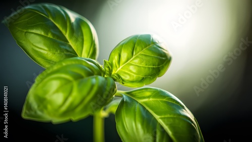 Close-Up of Fresh Basil Leaves with Light Background