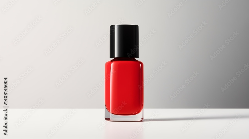 Bold Red Nail Polish Bottle on Clean White Surface Bold Red Nail Polish Bottle on Clean White Surface