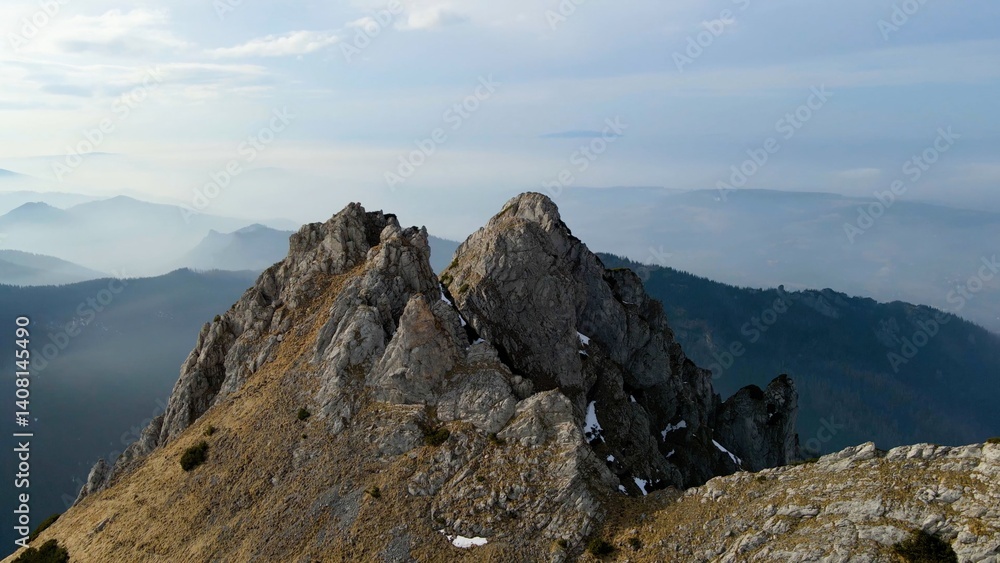 Fototapeta premium mountain top cliff view from above rocky