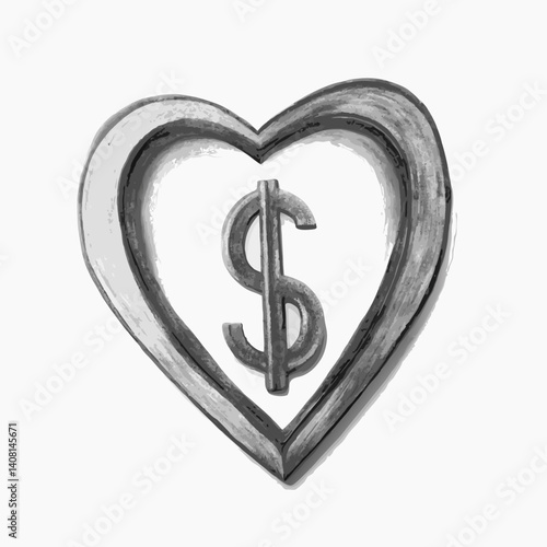 Heart symbol with dollar sign representing donation concep
