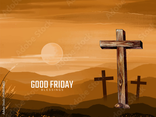 Good Friday scene with cross religious background design
