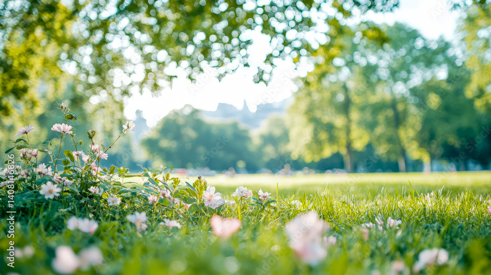 Fototapeta premium Spring Meadow Dream: A Serene Afternoon Amongst Wild Daisies and Lush Greenery