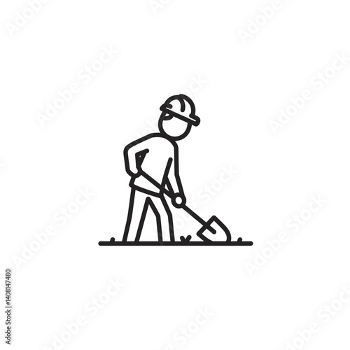 Construction worker digging with a shovel in a field  