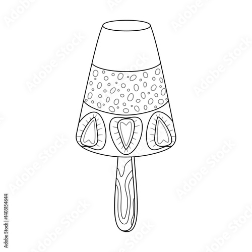 Layered Ice Cream with Strawberry doodle style isolated. Hand drawn black and white isolated logo. line art design element for web graphic design, poster. Coloring page art therapy illustration