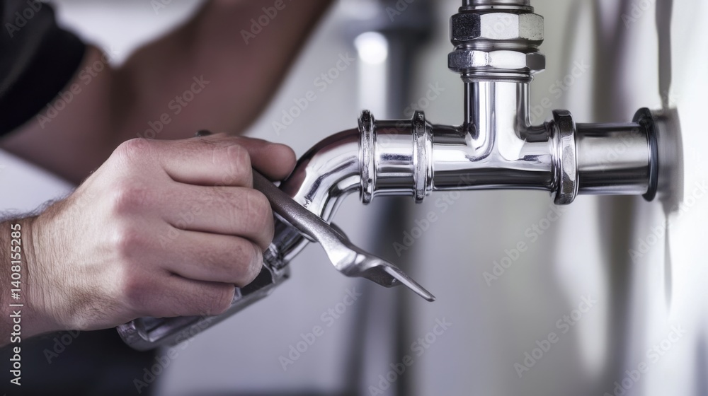Hispanic plumber repairing a broken pipe under a sink. Featuring plumbing repair and home maintenance Hispanic plumber repairing a broken pipe under a sink. Featuring plumbing repair and home maintenance