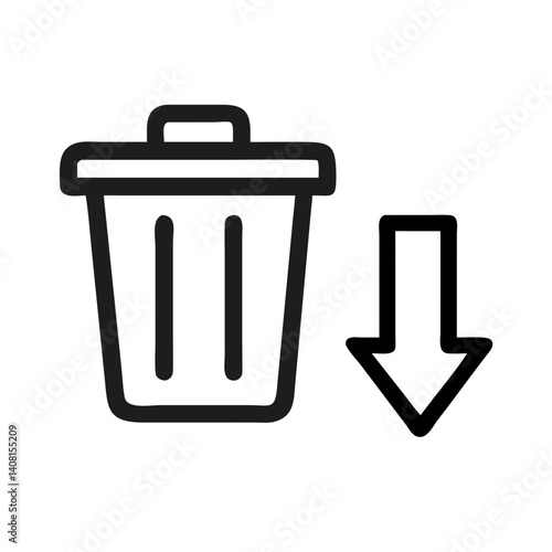Waste Reduction Icon with Trash Can and Downward Arrow  