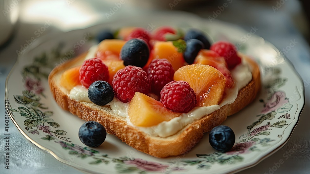Rustic Breakfast Plate with Fresh Bread and Assorted Fruits Rustic Breakfast Plate with Fresh Bread and Assorted Fruits