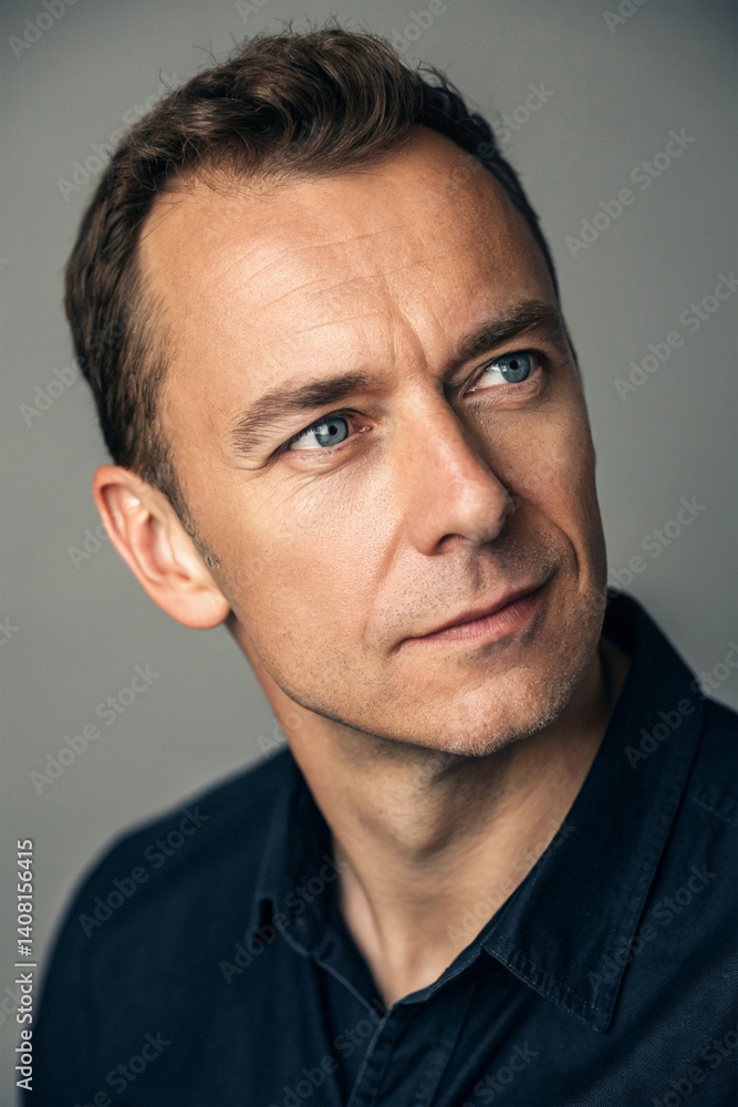 Obraz premium A close-up portrait of a man with striking facial features and deep, expressive eyes. A mix of strength, character, and emotion captured in a single moment