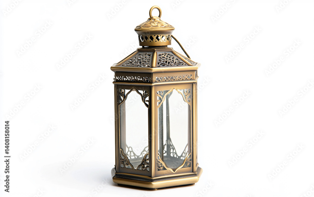 Elegant Brass Lantern with Glass Panels Isolated On White Background. Elegant Brass Lantern with Glass Panels Isolated On White Background.