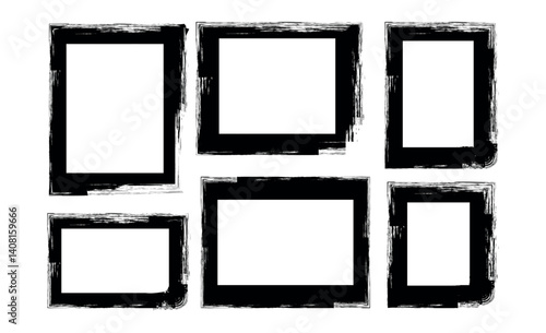 Set of grunge square frames. Paint brush grunge border frame. Freehand grunge brush illustration.