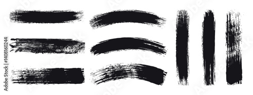 Black set paint, ink brush, brush strokes, brushes, lines, frames, box, grungy. Grungy brushes collection. - stock vector.