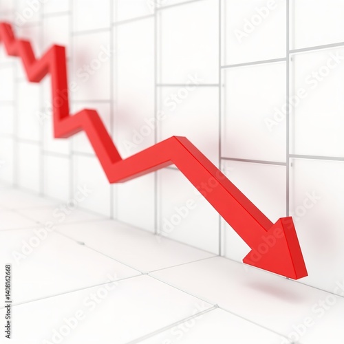 Obraz na płótnie Sharp Red Downward Arrow Graph Showing Market Decline 3D Render White Background w salonie
