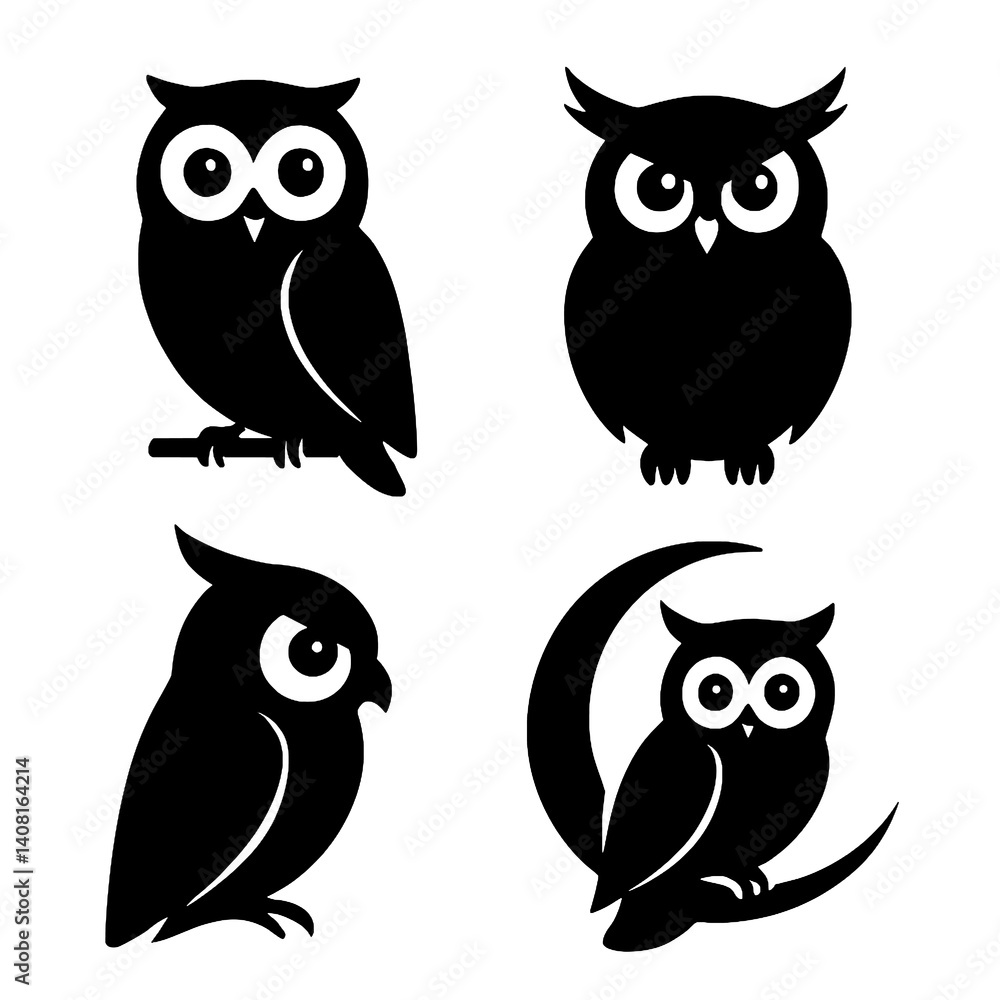 Set of Owl Silhouettes Vector Illustration Set of Owl Silhouettes Vector Illustration