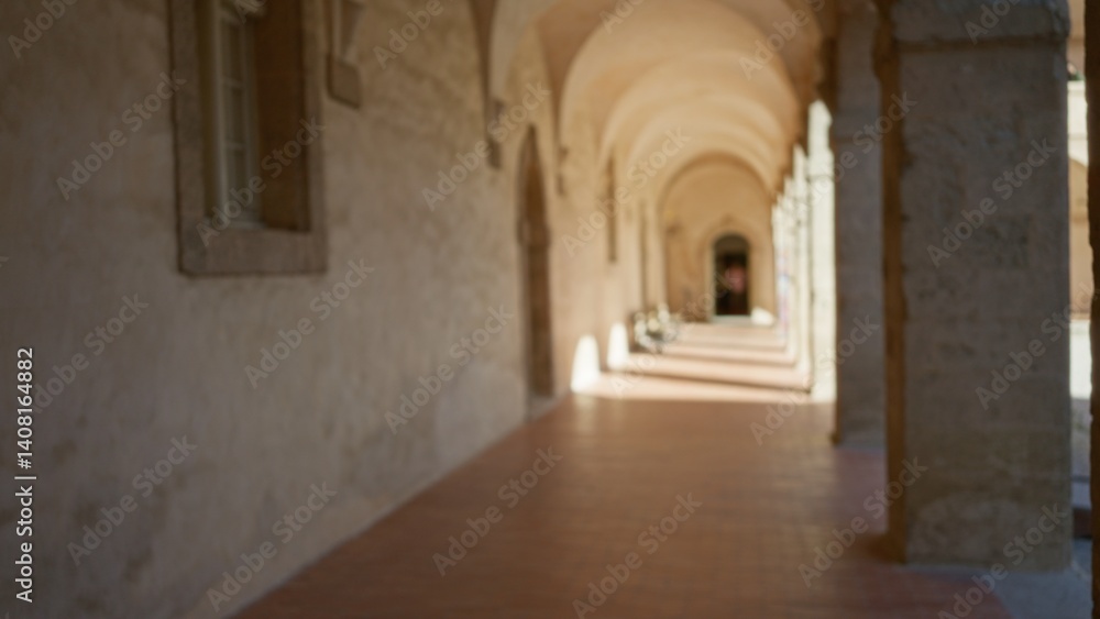 Blurred corridor on university campus features historical architecture with a bokeh effect, emphasizing arches, warm tones, and an inviting sunny atmosphere. Blurred corridor on university campus features historical architecture with a bokeh effect, emphasizing arches, warm tones, and an inviting sunny atmosphere.